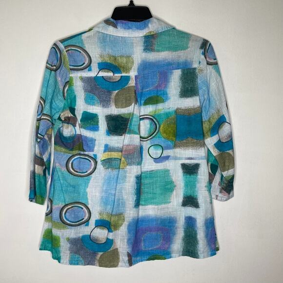 Parsley & Sage Top L Artsy Art Abstract Print Button Front Lightweight Tunic - Picture 4 of 6